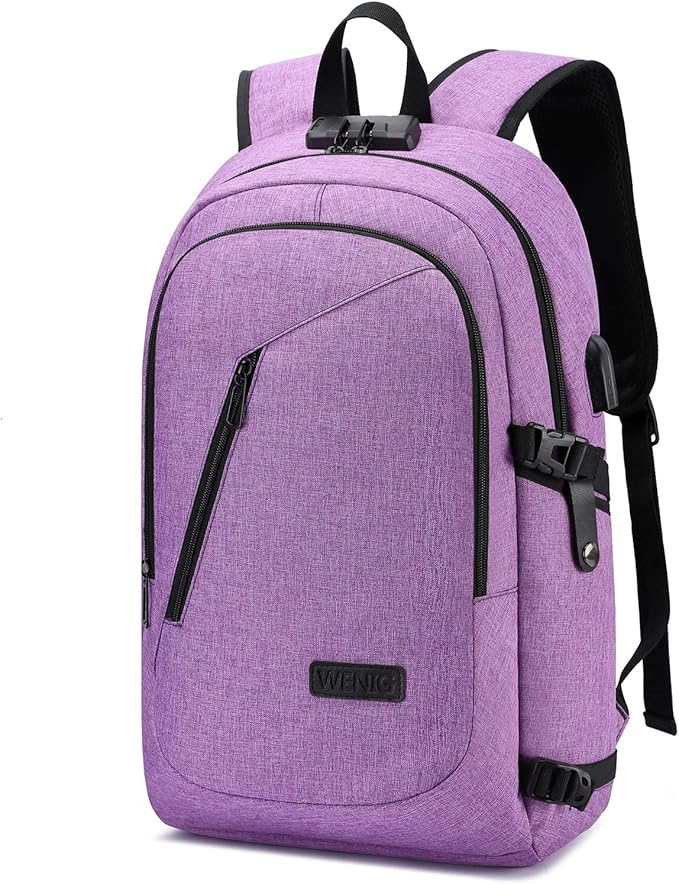 Laptop Backpack for Women,Business Backpack Anti-Theft Backpack with USB Charging Port and Lock 15.6 Inch Computer Backpacks for Women Men,Purple