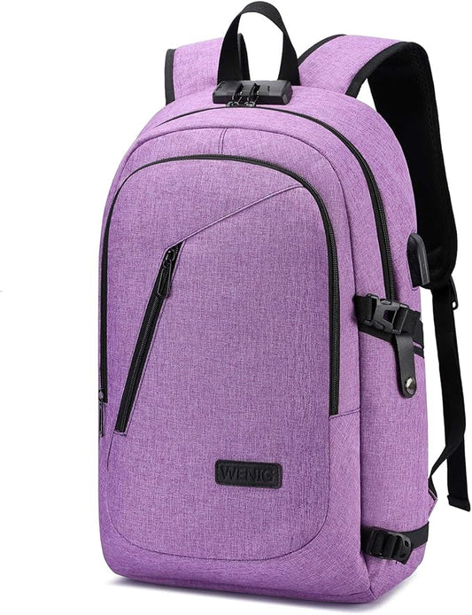 Laptop Backpack for Women,Business Backpack Anti-Theft Backpack with USB Charging Port and Lock 15.6 Inch Computer Backpacks for Women Men,Purple