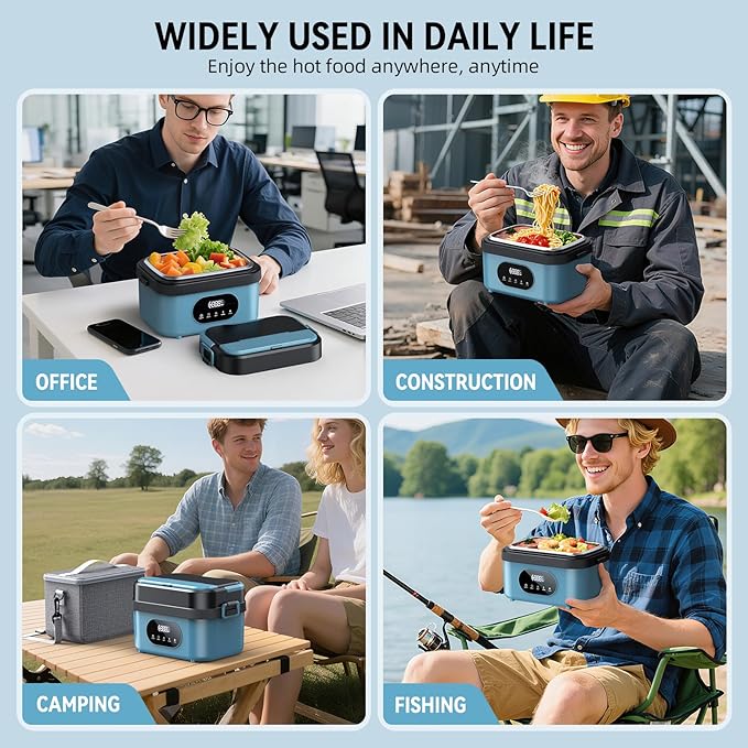 Cordless Electric Lunch Box for Adults, Rechargeable Portable Self-Heating Lunch Box Food Warmer, 1.5L Container for Outdoor, Work, Office, Camping, Travel(Blue＆Black)