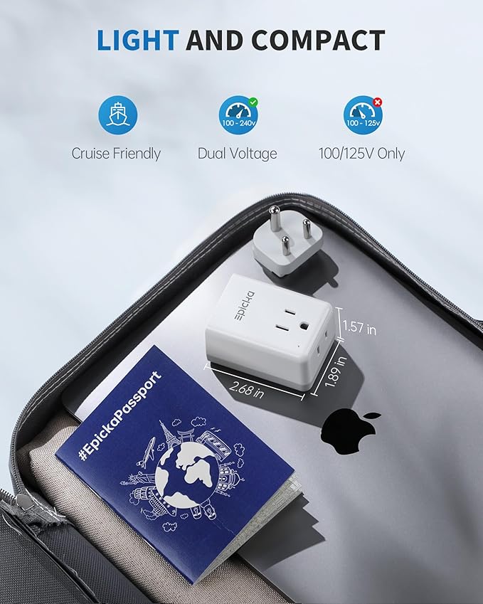 EPICKA US to India Travel Adapter, Universal Plug Adapter with 2 US Outlets, 3 USB-A & 2 USB-C Ports, Ultra Compact Swap&Adapt Type D Plug Attachment, Grounded Adapter for India, Pakistan (X232D)