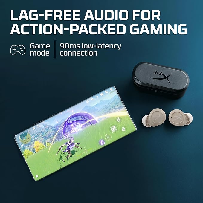 HyperX Cirro Buds Pro – True Wireless Earbuds, Active Noise Cancellation, ANC, Ambient Sound Mode, Low Latency, Bluetooth 5.2, IPX4, Fast Charge, PC, Nintendo Switch, Mobile - Tan