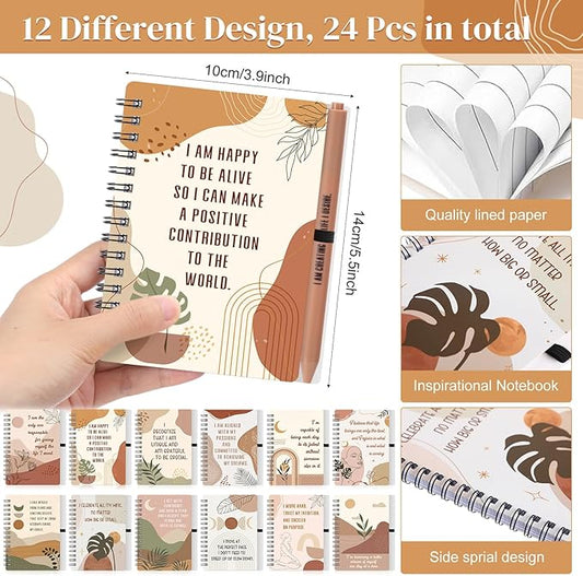 Kosiz 48 Pcs/24 Set Positive Affirmation Gifts Gratitude Spiral Notebooks with Pens Motivational Encouragement Notepads Daily Affirmations Journal for Women (Rainbow)