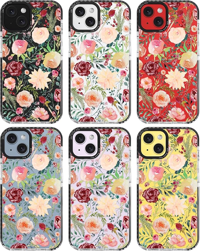 for iPhone 14 Plus Case, Watercolor Rose Garden Pattern, Military-Grade Drop Protection, Cute Soft Slim TPU Protective Cover with Camera Lens Protection for Women & Girls