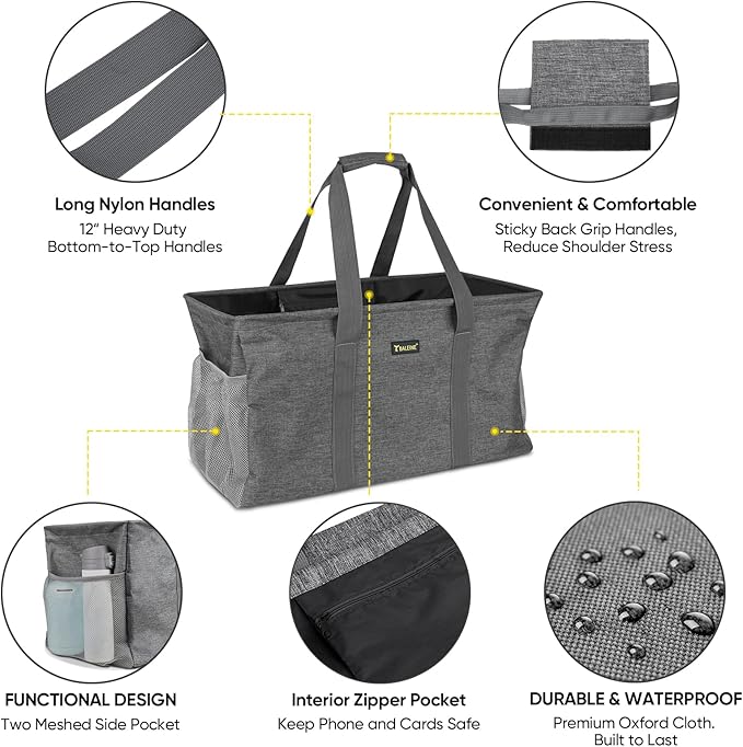 BALEINE Extra Large Utility Tote Bag with Wire Frame for Storage (Gray, 22''x12''x10'')