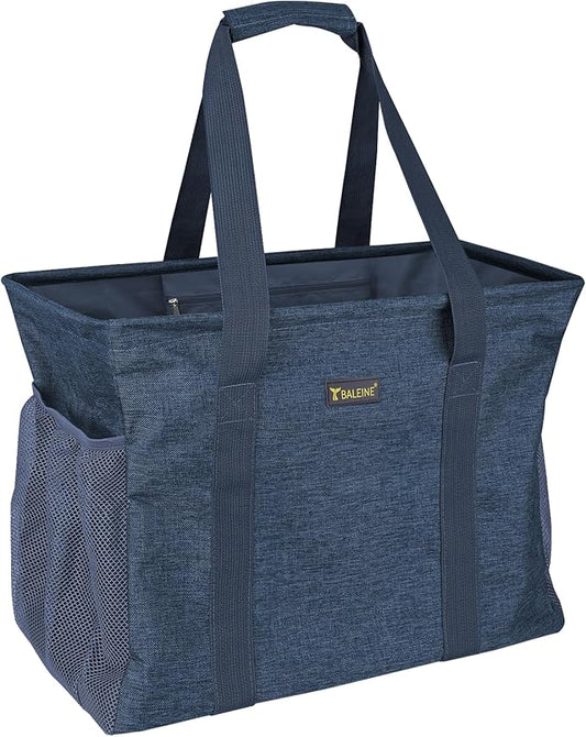 BALEINE Extra Large Utility Tote Bag with Wire Frame for Storage (Blue, 16.5''x14''x10'')