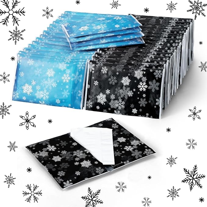 50 Pack Winter Snowflake Pocket Tissues Individual Packs Bulk 3 Ply Blue and Black Wallet Travel Facial Tissues for Winter Party Supplies
