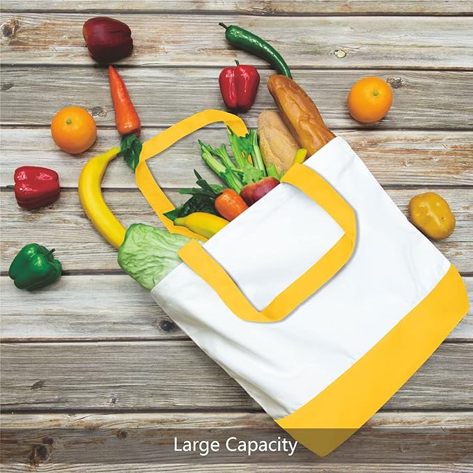 TOPDesign 3-Pack Super Strong Large 12oz Cotton Canvas Tote Bags, Reusable Grocery Shopping Cloth Bags, Fashionable Two-Tone Totes for Crafts, DIY Your Creative Designs