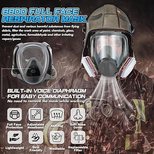 Full Face Respirator Gas Mask, 6800 Reusable Respirator Mask with Filters 6001 & 2097, Anti-fog, Dust-proof Organic Vapor Gas Mask for Painting, Welding, Sanding, Polishing, Dust, Woodworking