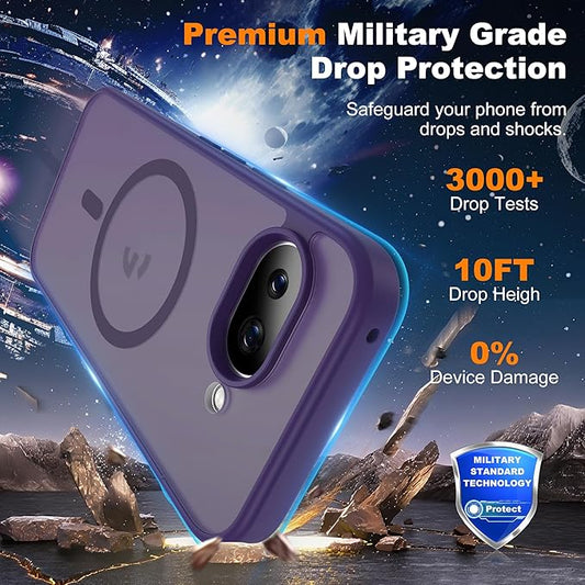 Compatible with Google Pixel 9A Case with Magnetic [Compatible with Mag-Safe][Military Grade Drop Protection] Slim Translucent Matte Phone Case with Anti-Fingerprint Tech, Purple