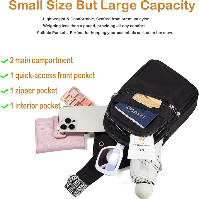 EVANCARY Small Sling Bag for Women Men, Sling Backpack Chest Daypack Crossbody Bag for Travel Outdoor Hiking