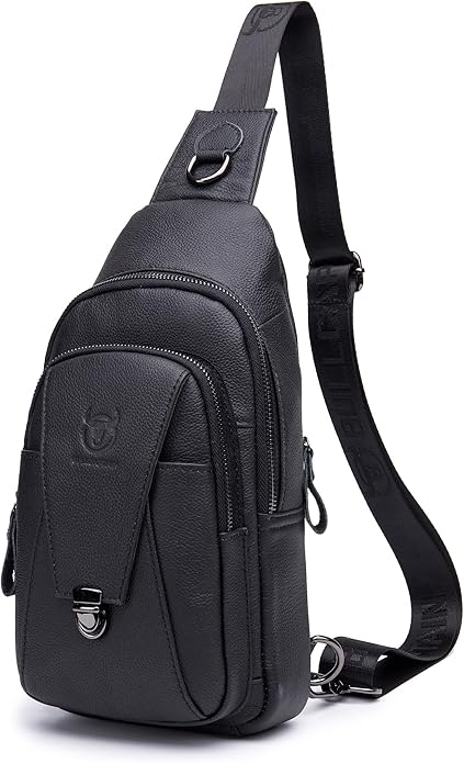 BULLCAPTAIN Leather Sling Bag for Men Multi-pocket Crossbody Chest Bag Travel Casual Shoulder Backpack