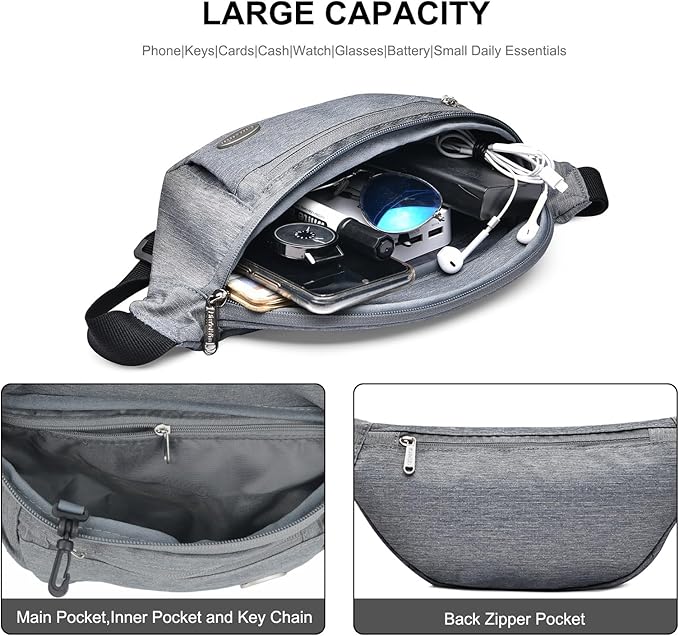 Entchin Fanny Pack for Women Men,Crossbody Belt Bag with 4-Zipper Pockets,Adjustable Waist Bag Pack,One of the Most Popular Travel Essential Gifts for Walking,Traveling,Cycling