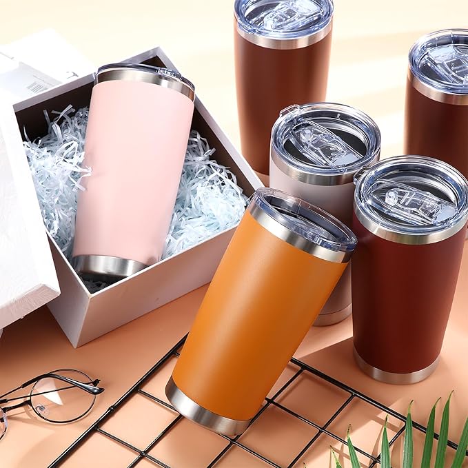 Sieral 36 Packs Stainless Steel Tumbler Bulk with Lid Vacuum Double Wall Insulated Travel Coffee Mug Powder Coated Tumbler Cup for Graduation Wedding Christmas Birthday Party(Brown Gray, 20 oz)