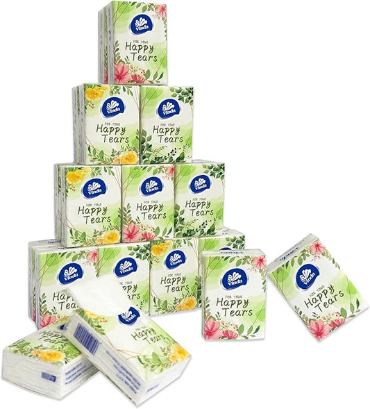 3-Ply Mini Wedding Pocket Tissues, Happy Tears Facial Tissue Travel Size for Wedding Party (24 Packs of 10 Tissues)