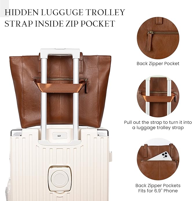 befen Vintage Genuine Leather Work Tote Bag for Women Large Tote Bag with Zipper Leather Purse and Handbags with Compartment