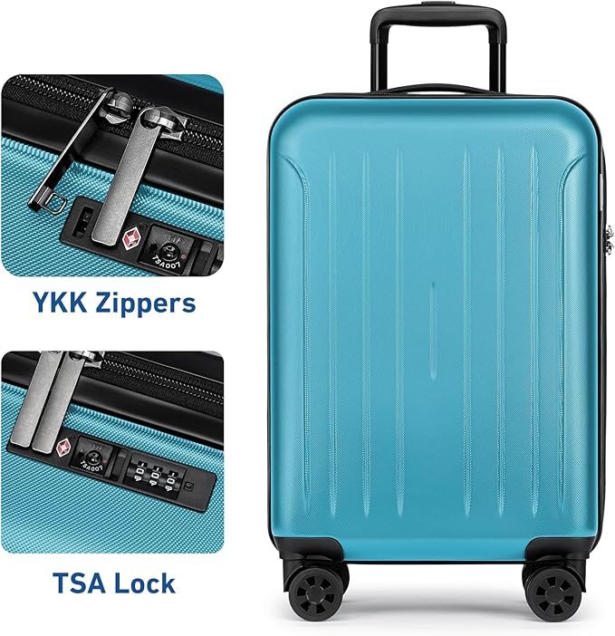 KYME Suitcase Hardshell With Double Spinner Wheels, PC+ABS TSA Lock Travel Luggage (Ocean Blue, 20" Carry On)