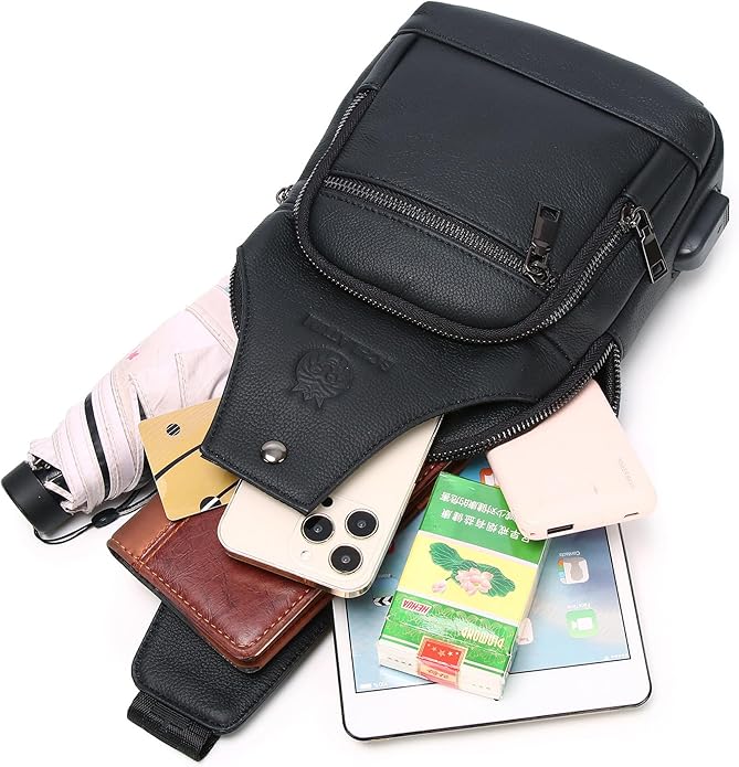 LUKZIJAES Genuine Leather Sling Bag for Men