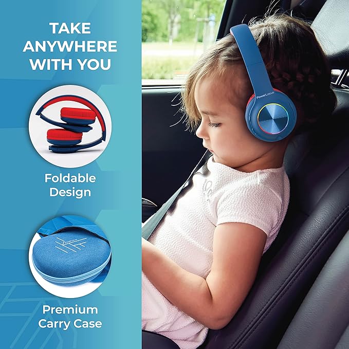 PowerLocus PLED Kids Bluetooth Headphones, Kids Wireless Headphones with LED Lights, 74/85/94dB Safe Volume, Micro SD, AUX Cable, Hi-Fi Stereo, Built-in Mic Over Ear Kid Headphone for Travel/Tablet/PC