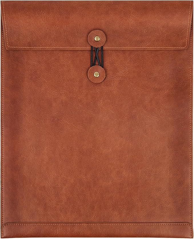 Brown PU Leather File Folder for Documents,Important Document Folder with String Tie,Laptop Sleeve Notebook Case,Leather File Organizer,A4 Envelopes Filing Folder