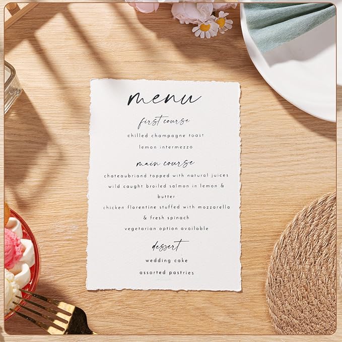 50 Sheets Deckled Edge Paper 5 x 7inch, 160 GSM Handmade Paper Rough/Textured Watercolor Paper for Wedding Invitations, Cards, Crafts