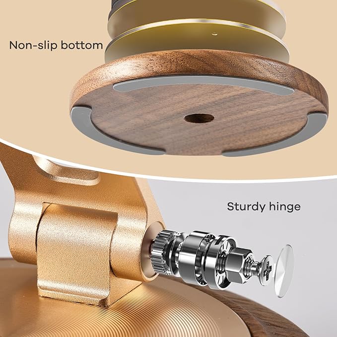 Dual Folding Phone Desk Stand,Adjustable Phone Stand,Phone Stand for Desk,Foldable Wood Phone Holder,Beside Phone Holder,Wood,Gold