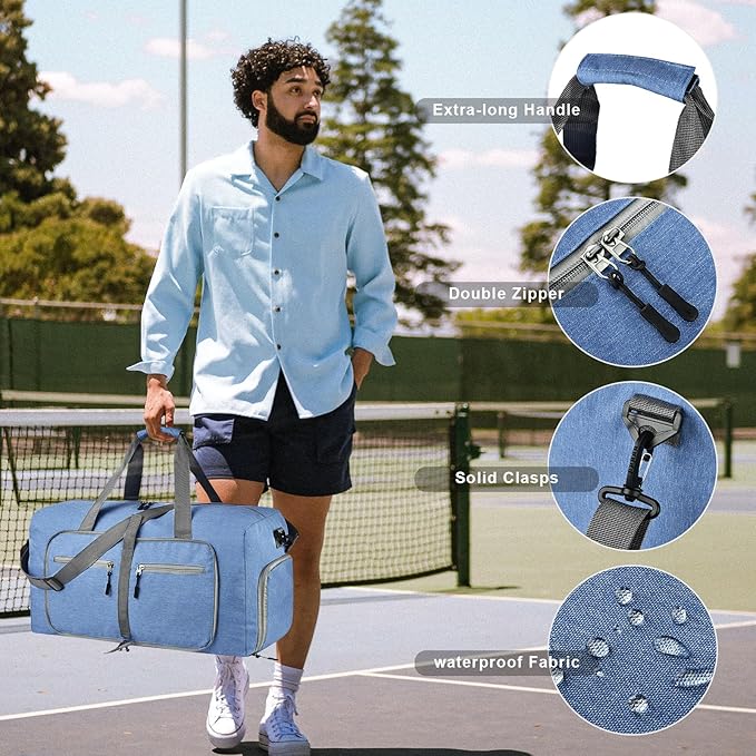 Dimayar 65L Travel Duffle Bag for Men Women - Foldable Duffel Bag with Shoes Compartment - Overnight Bags Waterproof & Tear Resistant(Blue)