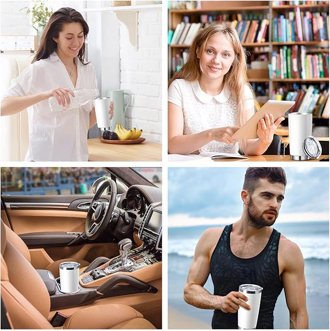 Sieral 36 Packs Stainless Steel Tumbler Bulk with Lid Vacuum Double Wall Insulated Travel Coffee Mug Powder Coated Tumbler Cup for Graduation Wedding Christmas Birthday Party(White, 20 oz)