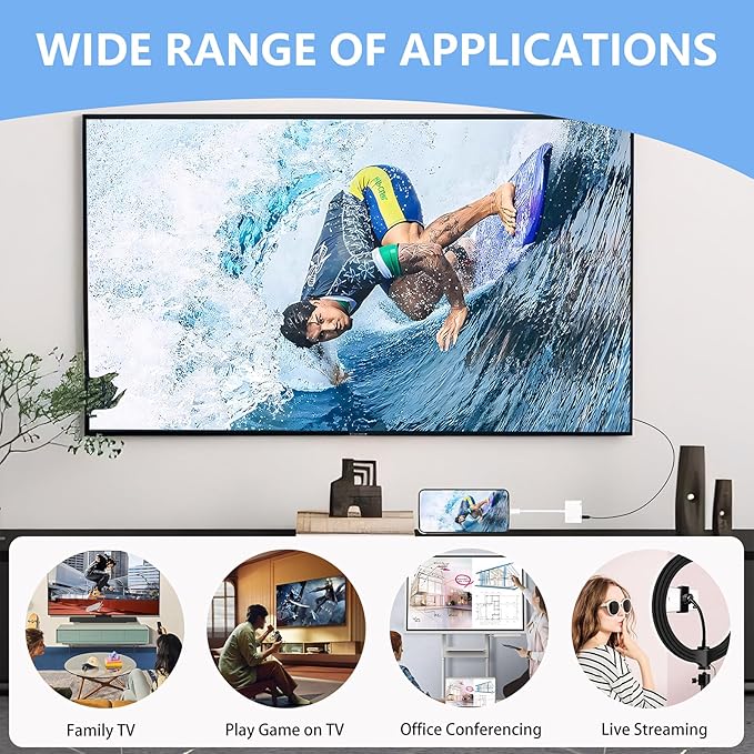 USB C to HDMI for TV, 4K@60Hz Type C to HDMI Adapter with Charging Port, iPhone to Hdmi to USB C Adapter Compatible for iPhone 16/15 Series/iPad Pro/Galaxy/MacBook Pro to HDTV Projector