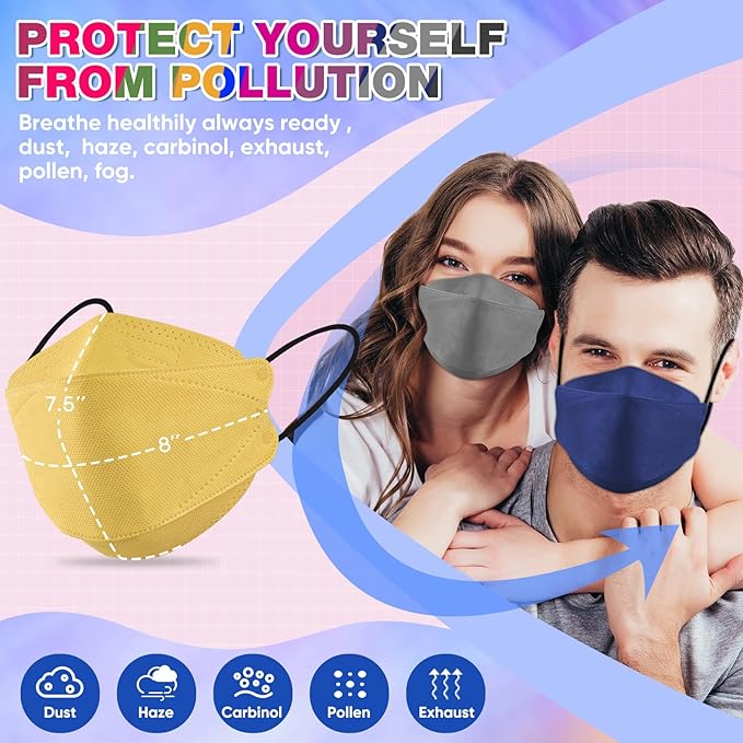 XDX KN95 Face Masks 100 Pack, 5 Layers Breathable Comfortable KN95 Masks for Adults Women Men, 10 Colors Masks Disposable Individually Wrapped