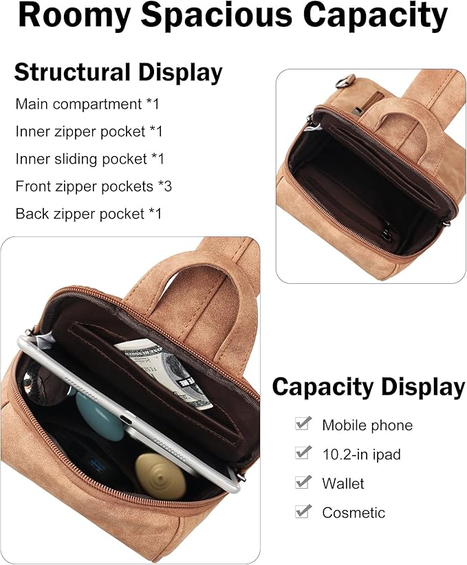 FADEON Sling Bag for Women, Crossbody Purse with Tassels, Designer Leather Shoulder Chest Bags for Travel