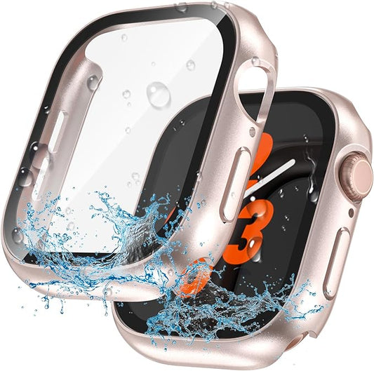 2 in 1 Waterproof Case for Apple Watch Screen Protector SE SE 2 SE 3(2025) Series 4 5 6 44mm Built-in Tempered Glass [Overal Protective] Ultra-Thin PC Bumper Cover Compatible iWatch
