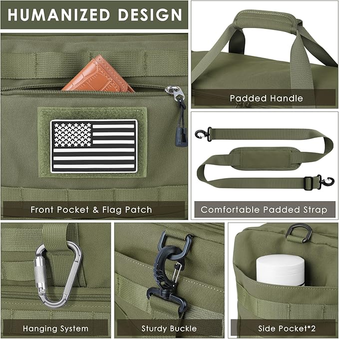 ETRONIK Travel Bag for Men Women, Gym Bag & Tactical Duffle Bags for Travel, Carry on with Toiletry Bag and Shoe Compartment, Weekender Overnight Trip with Wet Pocket for Workout Medical, Green