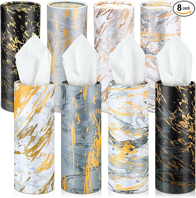 Thenshop 8 Pack 7.1x2.7" Car Tissues Cylinder with 7.1x5.9" Napkin 3 Ply Facial Tissues Bulk Round Boxes Paper Tubes Decorative Container for Car Cup Holder Home Travel Everyday Refill