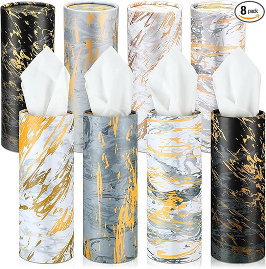 Thenshop 8 Pack 7.1x2.7" Car Tissues Cylinder with 7.1x5.9" Napkin 3 Ply Facial Tissues Bulk Round Boxes Paper Tubes Decorative Container for Car Cup Holder Home Travel Everyday Refill