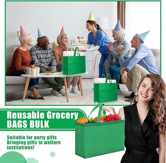 Windyun Reusable Grocery Bags Large Non Woven Shopping Bags with Handles Foldable Portable Tote Bulk, 16x6x12 Inch