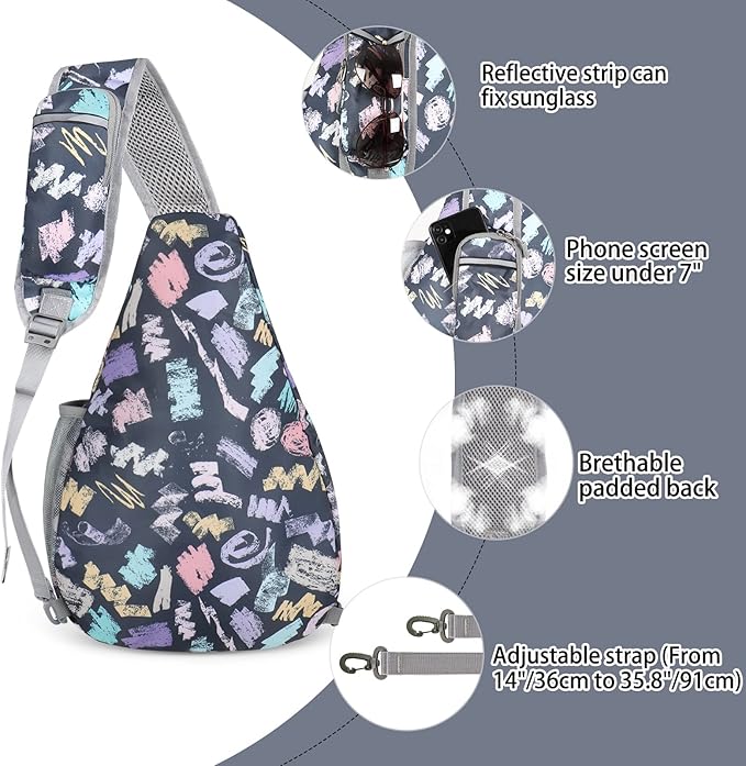 ZOMAKE Sling Bag,Small Crossbody Sling Backpack,Water Resistant Shoulder Daypack for Travel,Anti Thief Chest Bag for Hiking(Graffiti Black)