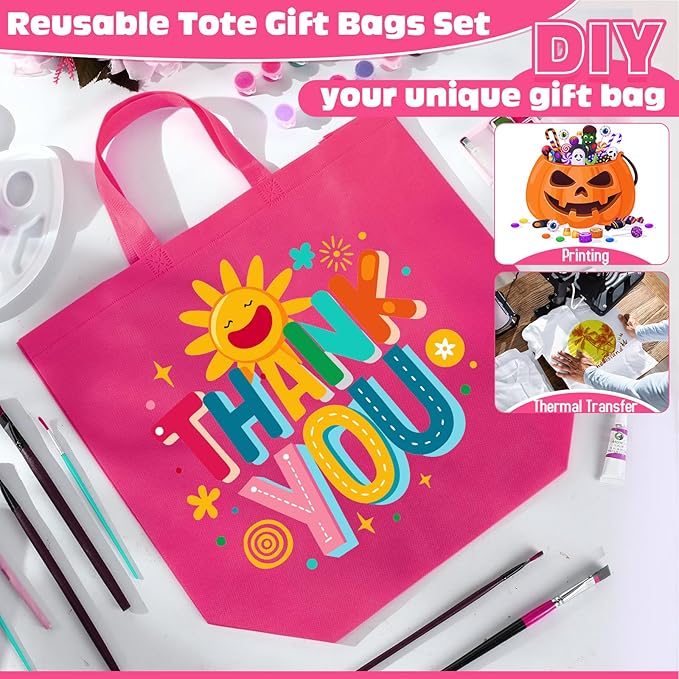 Windyun Reusable Grocery Bags Large Non Woven Shopping Bags with Handles Foldable Portable Tote Bulk, 16x6x12 Inch