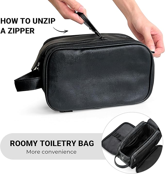Elviros Toiletry Bag for Men, Large Travel Shaving Dopp Kit Water-resistant Bathroom Toiletries Organizer PU Leather Cosmetic Bags