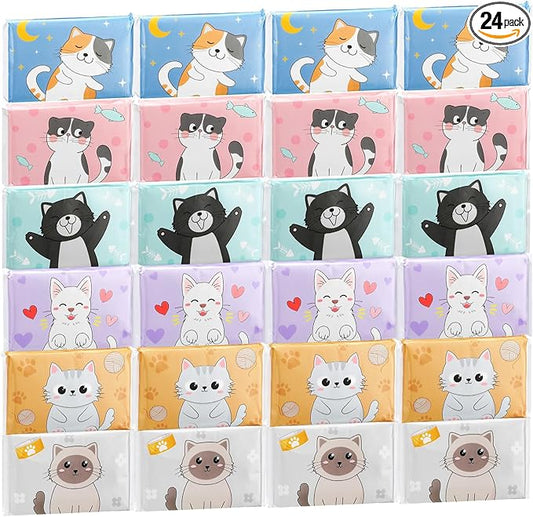24 Packs Travel Size Tissue Pocket Slim Pack Facial 3 Ply Wallet Size Pocket Tissues for Travel Wedding Party Favors, 6 Styles(Cat)