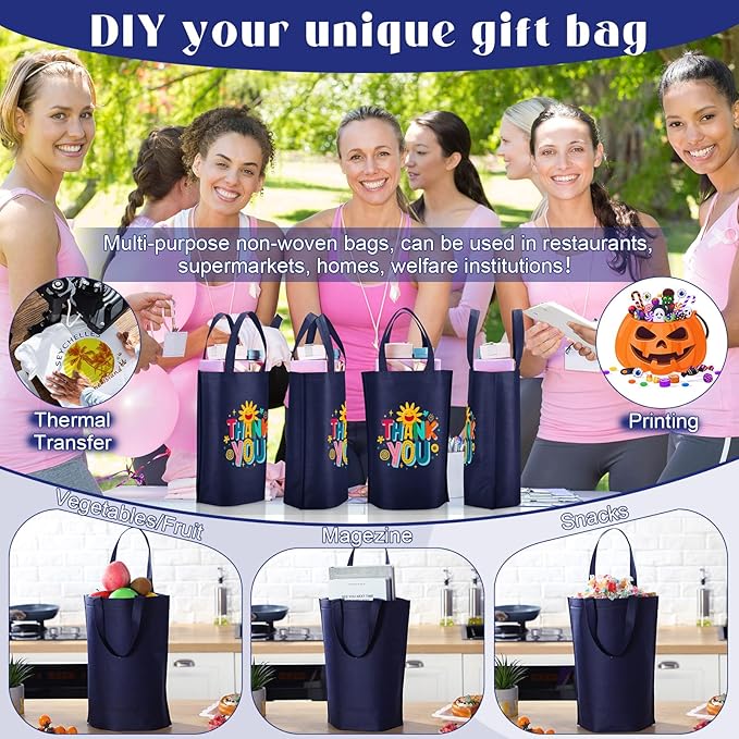 Windyun Reusable Grocery Bags Large Non Woven Shopping Bags with Handle Foldable Portable Tote Carryall Bulk 11.8x6x13.8 Inch