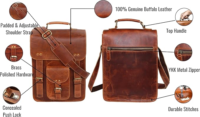 jaald Genuine Leather Messenger Bag Vintage Laptop Crossbody Bag Satchel Man Purse Shoulder Bag for man woman office bag