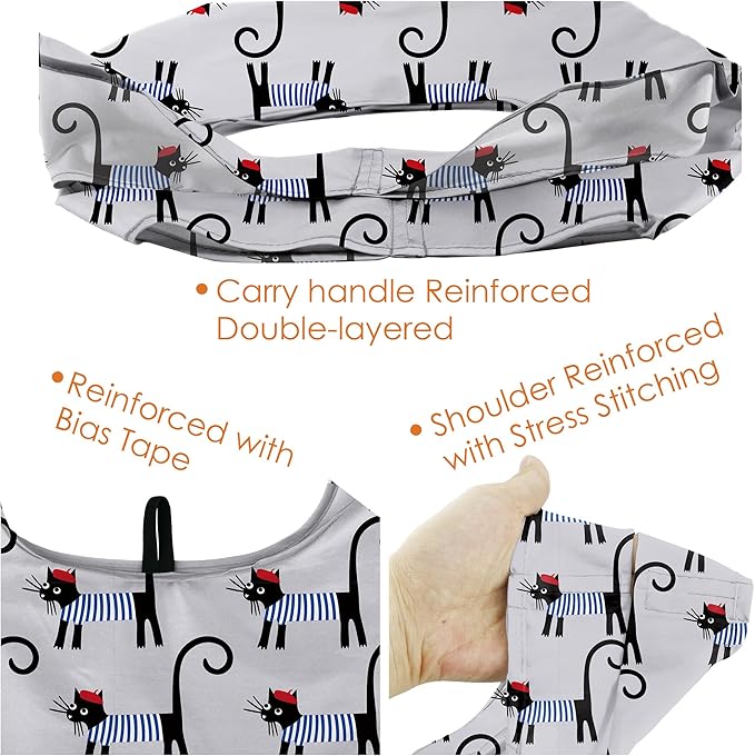 BeeGreen Gifts for Cat Lovers 6 Pack Cats Reusable Grocery Bags with Elastic Band Reusable Shopping Bags Bulk 50LBS X-Large Foldable-Machine Washable-Heavy Duty Kitten Bags