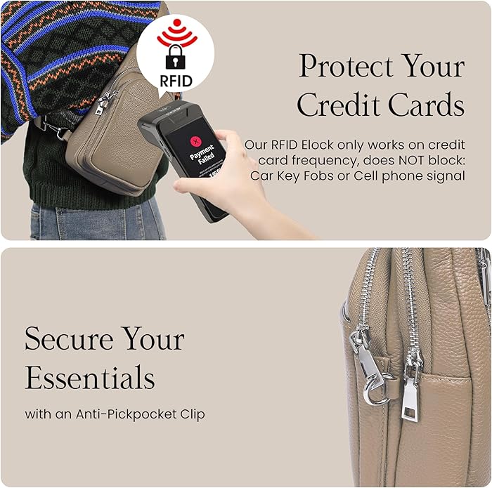 befen Genuine Leather Small Sling Bag for Women Anti-Theft Crossbody Chest Bags Fanny Packs for Travel with RFID Card Slots