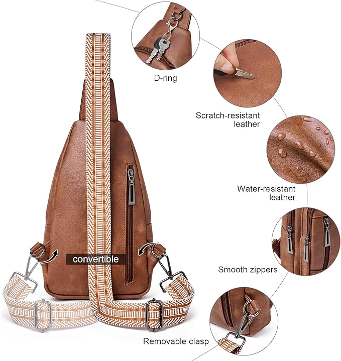 Womens Sling Bag Crossbody Bags for Women Vegan Leather Sling Backpack Daypack Fanny Pack Crossbody Purse Travel