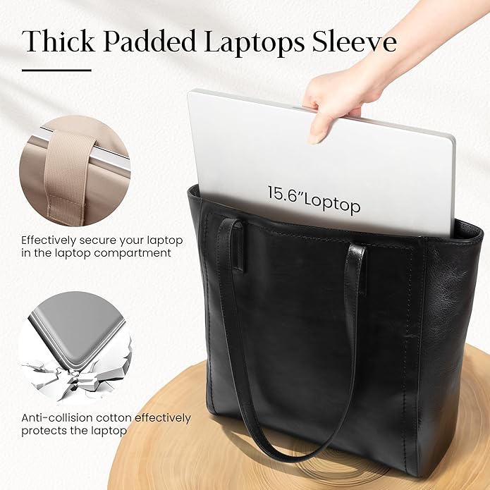 befen Vintage Genuine Leather Work Tote Bag for Women Large Tote Bag with Zipper Leather Purse and Handbags with Compartment