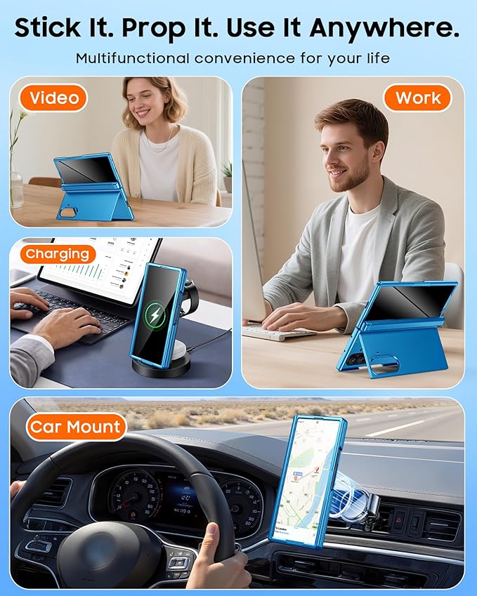 CENMASO Magnetic for Samsung Galaxy Z Fold 7 Case with Stand, Fit for Magsafe, Hinge Protection, Privacy Screen Protector, Hidden Kickstand, Shockproof Phone Case for Galaxy Z Fold 7-Lake Blue