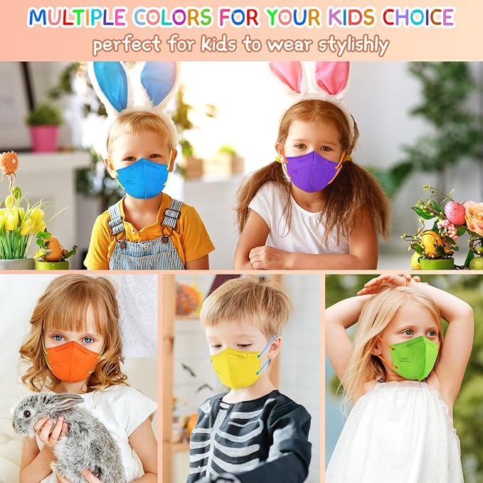 RANTO Kids Masks, 50pcs 5 Ply Mask for Children with Adjustable Earloop, Multicolor Print Mask with Soft Sponge Nose Bridge