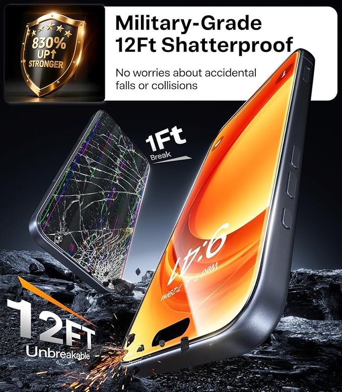 TORRAS for iPhone 17 Screen Protector [12Ft Military-Grade Shatterproof] [9H+ Aerospace Tempered Glass] Anti-Scratch Full Coverage Fit Screen Protector 17 6.3" 2-Pack