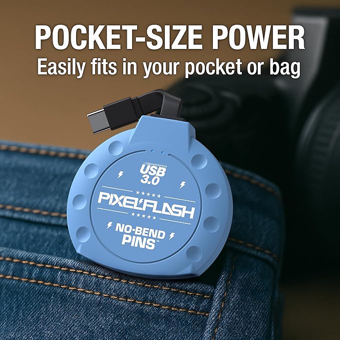 PixelFlash CF Card Reader USB C (Blue) - Compact Flash Memory Card Reader with Cabled Type-C USB 3.1, 5GB/s File Transfer, No-Bend Pins Technology, Supports UDMA-7, Anti-Slip & Anti-Scratch Exterior