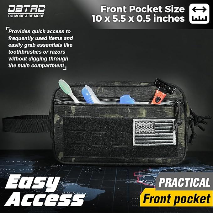 DBTAC Tactical Toiletry Bag for Men | Dry Wet Separate Hygiene Bag Compact Dopp Kit Mens Shaving Kit Travel shower Bag (Black Camo)